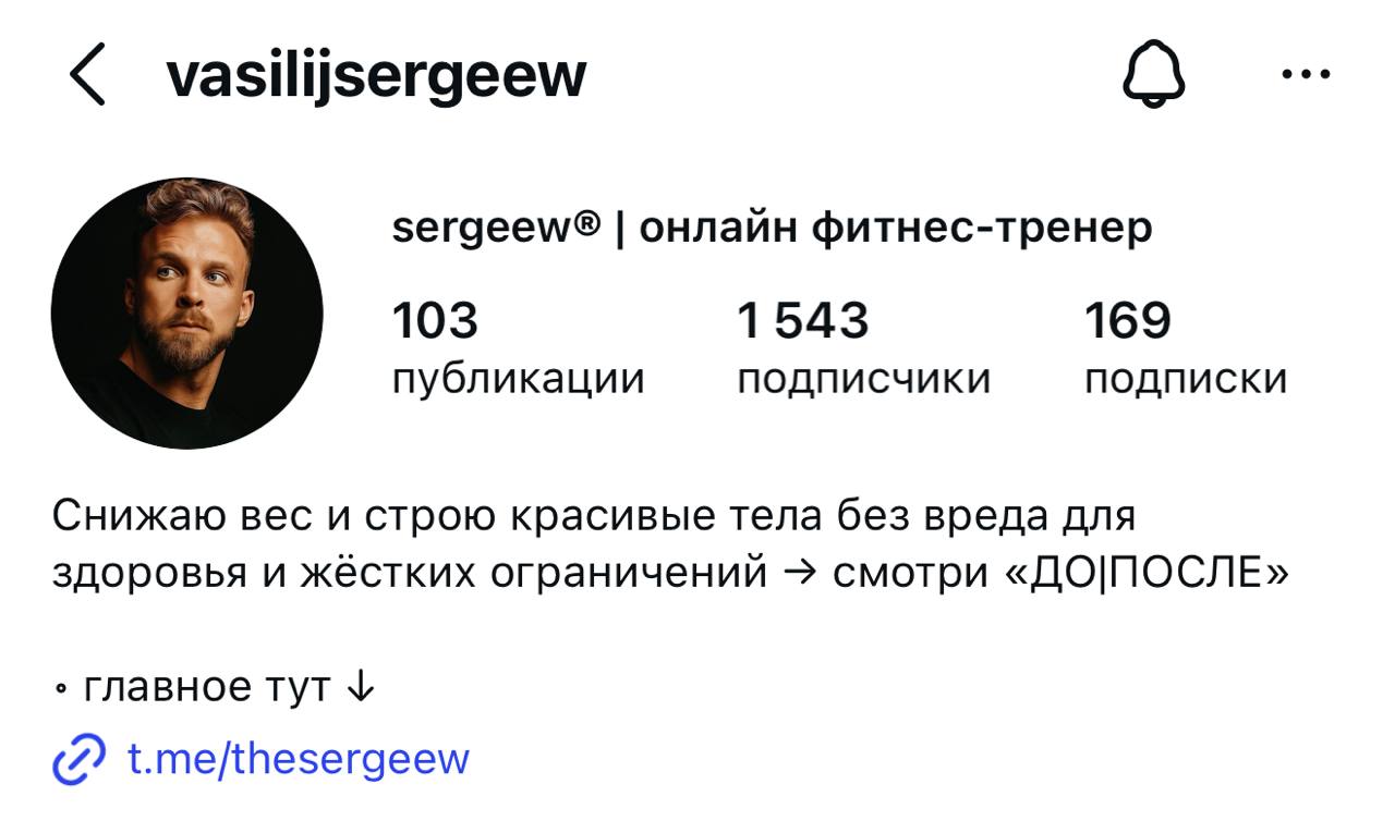 Профиль Васи в Instagram